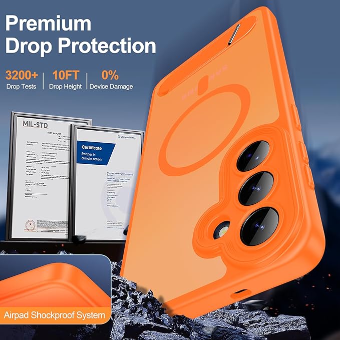 Magnetic for Samsung Galaxy S26+ Plus Case, [Compatible with MagSafe][Full Camera Protection][Built-in Invisible Kickstand] Translucent Matte Phone Case for S26 Plus 6.7" - Orange