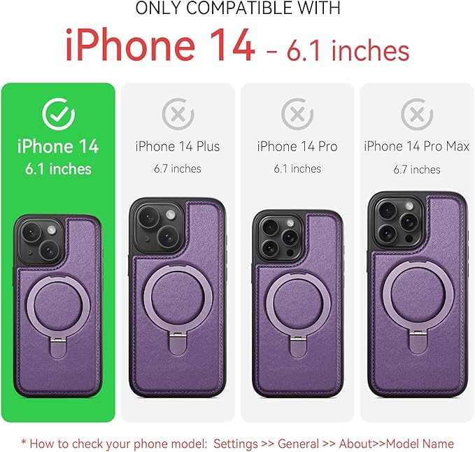 for iPhone 14 Case with Stand Compatible with Magsafe Slim PU Leather & Durable TPU Drop Proof Magnetic Kickstand Protective Phone Cover with Tempered Glass Screen Protector 6.1", Purple