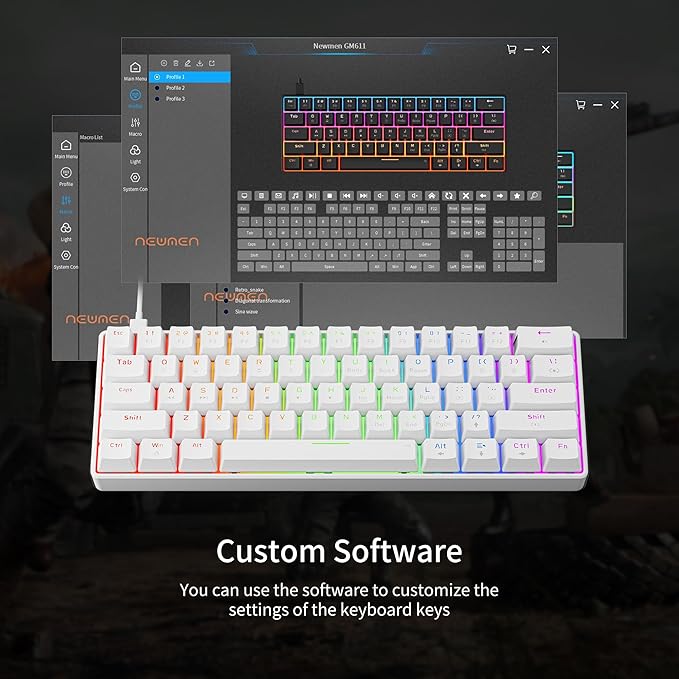 Newmen GM611 Mechanical Keyboard,Rainbow LED Backlit Gaming Wired Keyboards Compact Mini 61 Keys Portable 60 Percent Mechanical Keyboard with White Keycaps,for Windows Laptop PC Linear Red Switches