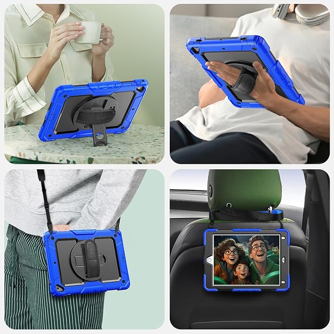 SEYMAC Case for iPad 6th/5th Generation 9.7 Inch, Full-Body Shockproof Heavy Duty Protective Case with Screen Protector, Rotating Stand/Hand/Shoulder Strap for iPad Air 2/ Pro 9.7, Blue
