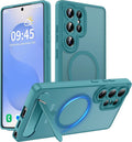Magnetic for Samsung Galaxy S25 Ultra Case, [Compatible with MagSafe][Full Camera Protection][Built-in Invisible Kickstand] Translucent Matte Phone Case for S25 Ultra 6.9" - Lake Blue