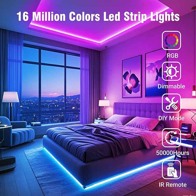 VOLIVO LED Strip Lights WiFi 100 FT, Compatible with Alexa and Google Assistant, 2 Rolls of 50ft RGB Led Light Strip, Music Sync Color Changing Lighting for Bedroom, Home, Kitchen, Party Decors