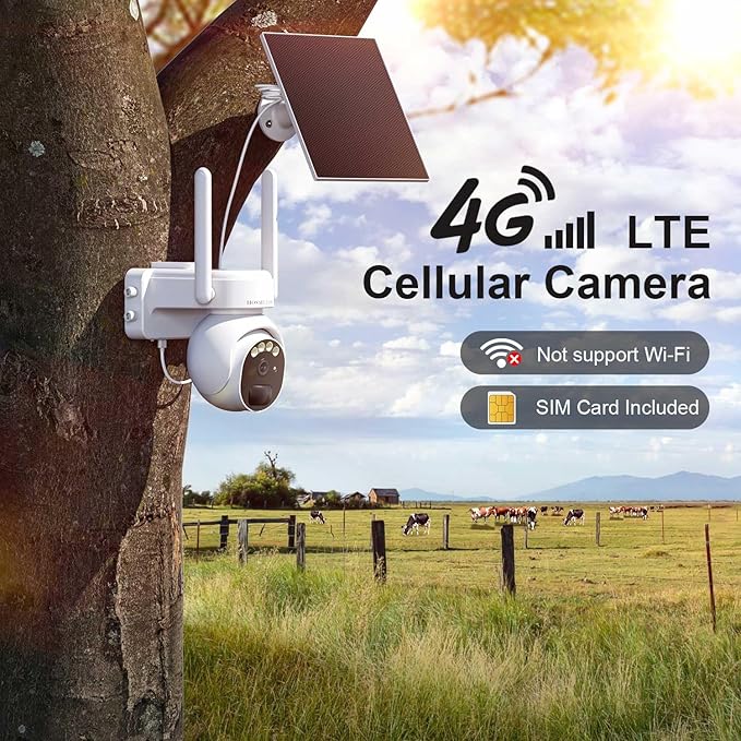 4G LTE Cellular Security Camera Outdoor, Off Grid Security Camera No WiFi Solar Powered, 360° PTZ Solar Camera Outdoor Wireless, 2K HD, PIR Motion Sensor, Free Cloud Storage (Need to Apply), 2 Packs