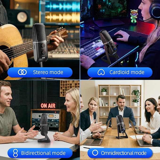 XTUGA X-4 USB Microphone for PC, Mac, Gaming, Recording, Streaming, Podcasting, 4 Pickup Patterns, Metal Desktop Condenser Mic,Plug and Play Mic for Laptop, Mobile Devices
