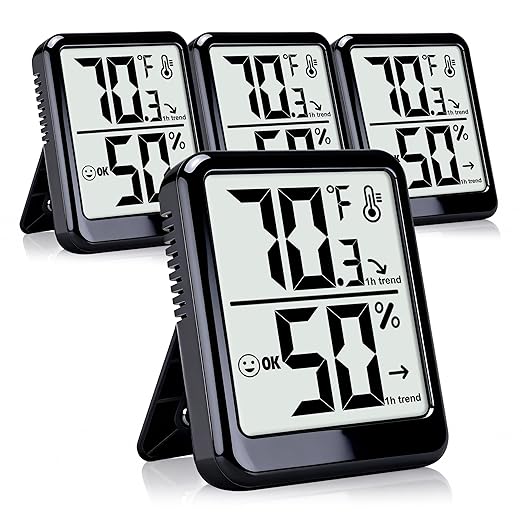 4-Pack Room Thermometer Indoor Hygrometer, Small Digital Temperature and Humidity Monitor Sensor, Temperature Humidity Gauge Meter for Home Baby Room, Plants, Pets - AAA Battery Included