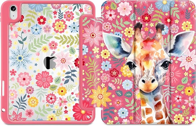 Case for iPad Air 11 inch M4 2026 M3 2025 M2 2024,iPad Air 5th (2022) / 4th (2020) 10.9 Inch Lightweight Shockproof TPU Cute Trifold Cover Auto Wake Sleep Clear Back Soft Bumper, Giraffe