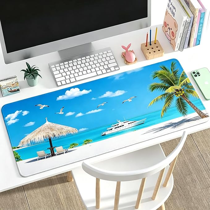 31.5x11.8 Inch Non-Slip Long Extended Large Gaming Mouse Pad with Stitched Edges XL Laptops Keyboard Mouse Mat (Beach Sky)