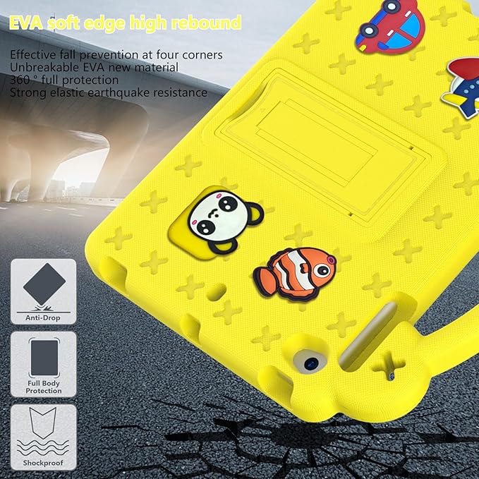 AKABEILA Compatible with Apple iPad mini 1/2/3/4/5 Tablet Case, Kids Friendly Universal Lightweight Shockproof Protective Case with Shoulder Strap & Stand Handle Yellow