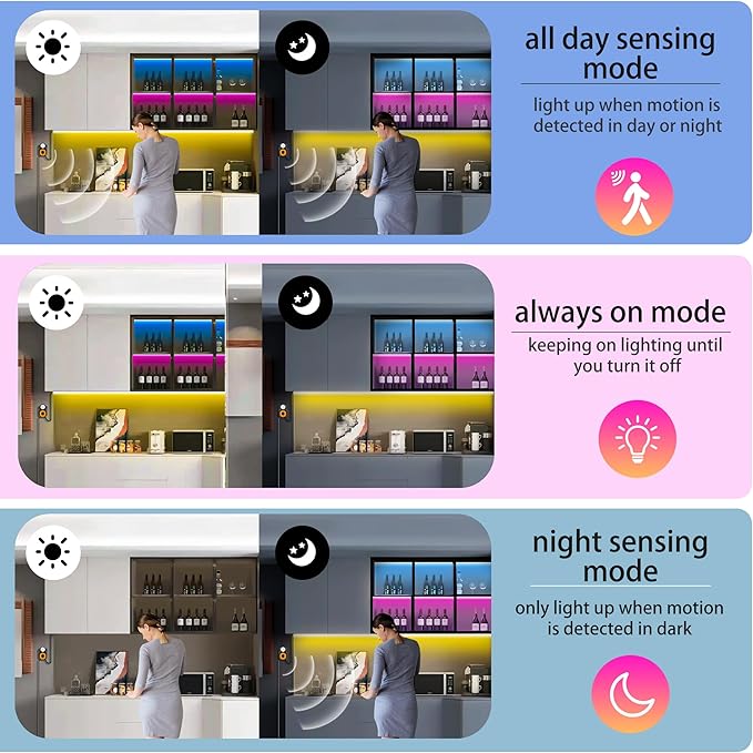 Under Bed Lights Motion Sensor LED Light Strip, 9.84ft 3 Mode RGB Motion Activated Bed Light with Music Sync and Timer, Color Changing Dimmable Night Lights with Remote Mother Day Gift