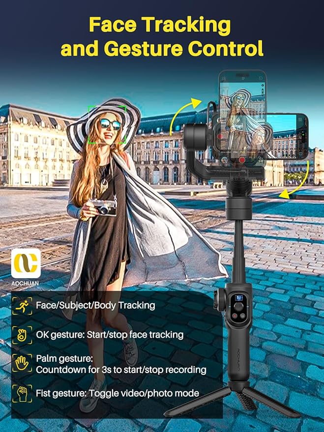 S2 Mic Smartphone Gimbal Stabilizer w/Wireless Lavalier Microphone, Built-in 18cm Extension Rod & Fill Light, Professional 3-Axis Gimbal for iPhone & Android for Video Recording
