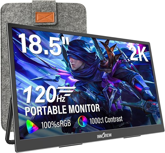 InnoView 2K Portable Monitor for Laptop 18.5" 2560x1440p QHD 120Hz 100% sRGB USB-C Standard HDMI Gaming Monitor,HDR Travel External Second Screen for Laptop, PC, Game Consoles