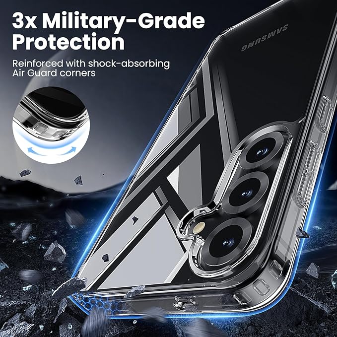 Anti-Yellowing for Samsung Galaxy S25 Plus Crystal Clear Case with Screen Protector*1 Camera Lens Protector*1, [12FT Mil-Grade Protection], Cover for Samsung Galaxy S25 Plus 6.7 inch, Clear