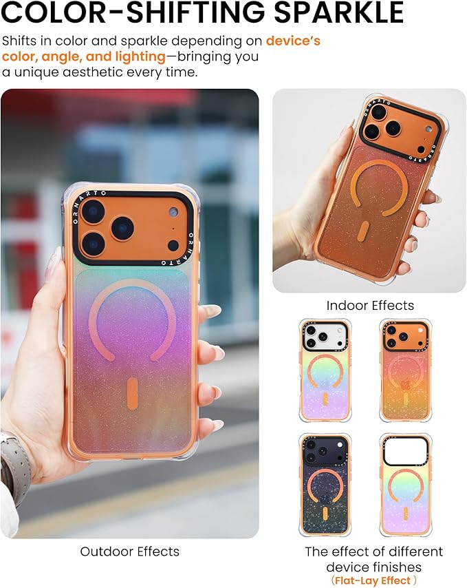 ORNARTO Air Case for iPhone 17 Pro Clear | Military-Grade Drop Protection | Camera Control Button | Compatible with MagSafe | Built-in Air Phone Cover - Sunset Orange