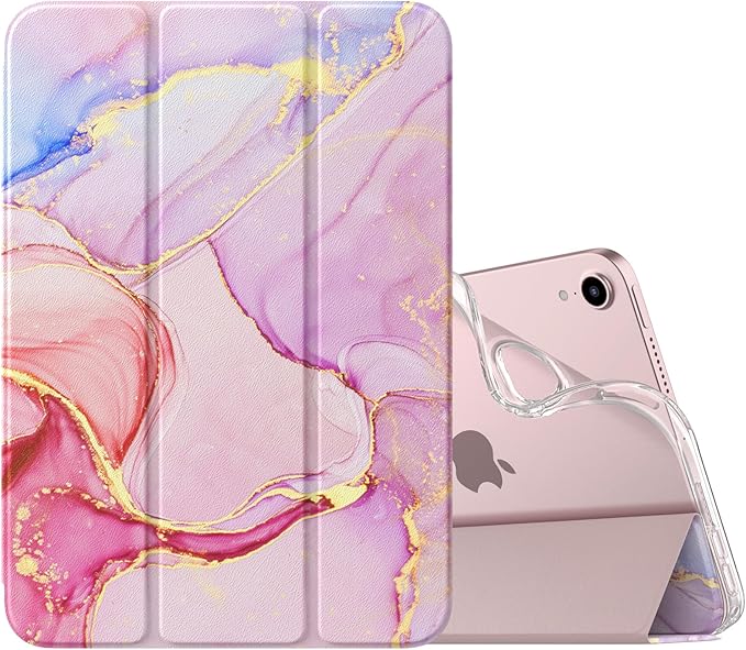 MoKo Case Fit New iPad mini 7 (A17 Pro) 2024, iPad mini 6th Generation Case 2021 (8.3-inch), iPad mini 6 Case, Soft TPU Translucent Frosted Back Cover Case for iPad mini 7th, Light Pink Gold Marble