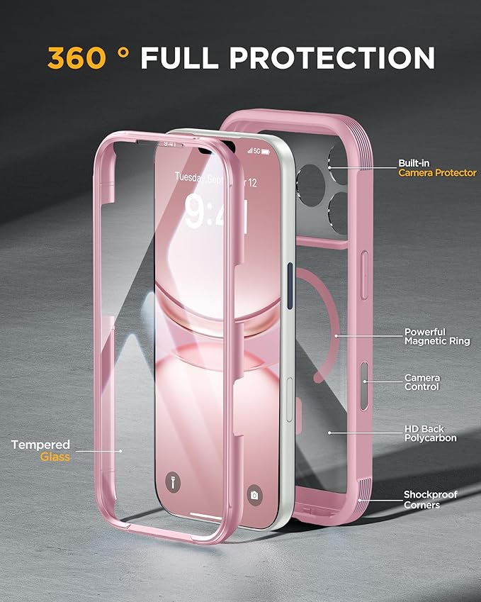 Miracase Magnetic for iPhone 17 Pro Case 6.3" [Compatible with MagSafe] Full-Body Phone Case with Built-in Glass Screen Protector & Camera Control,Drop Proof iPhone 17 Pro Cover, Lilac