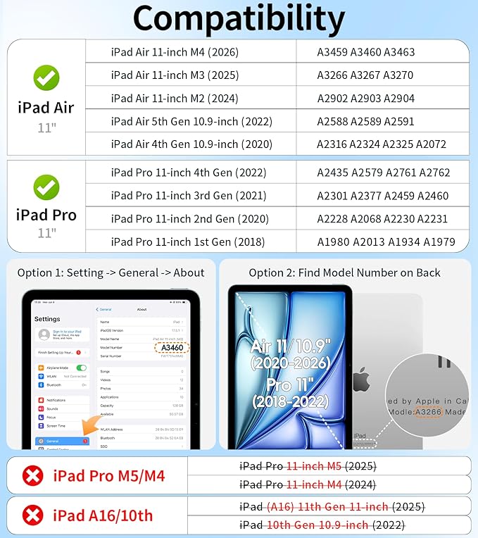 BRAECNstock Case for iPad Air 11-inch M4 2026/ M3 2025/ M2 2024 and Air 5th/4th Gen 10.9‘’ & Pro 11-inch 1st-4th 2018-2022 Kids Cover with Pencil Holder,Screen Protector,Handle Stand-Rose Red