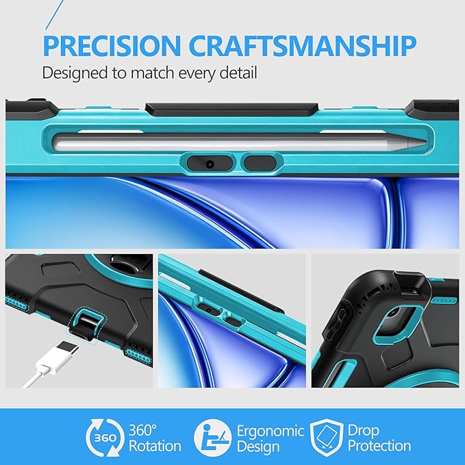 Case for iPad Air 11 M4 2026/ M3 2025/ M2 2024: Silicone Cover for iPad Air 5th & 4th Generation 10.9 Inch (2020/2022) with Screen Protector- Stand- Handle- Shoulder Strap- Pencil Holder