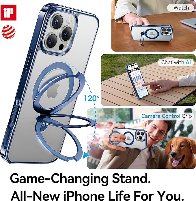 CASEKOO Blue Titanium for iPhone 16 Pro Max Case with Magnetic Ring Stand [Compatible with MagSafe] [16FT Military-Grade Protection] Shockproof Polished Frame Phone Grip Cover 6.9 inch