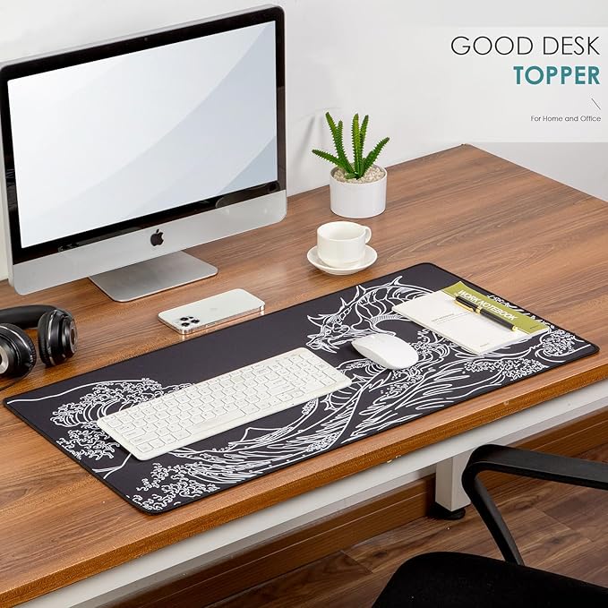 Waterproof Mouse Pad, Japanese Sea Wave Large Keyboard Pad with Anti-Slip Base, Extended Kanagawa Mat Desk Pad, for Gamer, Office & Home, Off to College/Back to School, 35.43"x15.75"