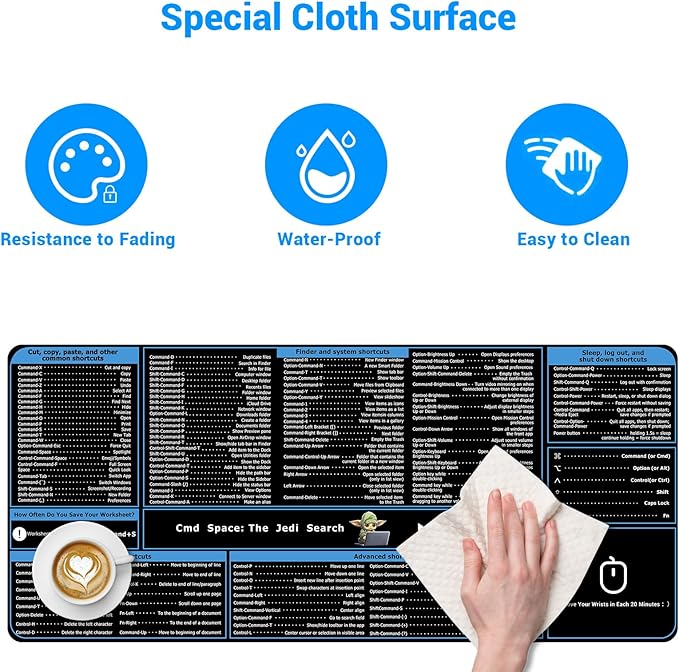 ProbTis Keyboard Shortcut Mouse Pad Compatible with MacOS, Computer Shortcut Cheat Sheet Mousepad, Stitched Edges, Non-Slip Base Keyboard Mats, XXL Large Desk Mat, 35.4”x15.7”, Office Gifts