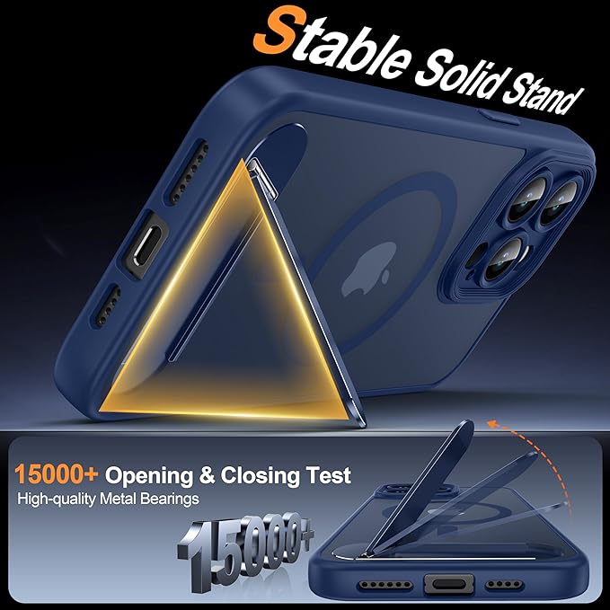 Magnetic Compatible with iPhone 15 Pro Max Case, [Built-in Kickstand][Full Camera Protection][Compatible with MagSafe][Anti-Fingerprint] Shockproof Phone Case for iPhone 15 Pro Max 6.7",Blue