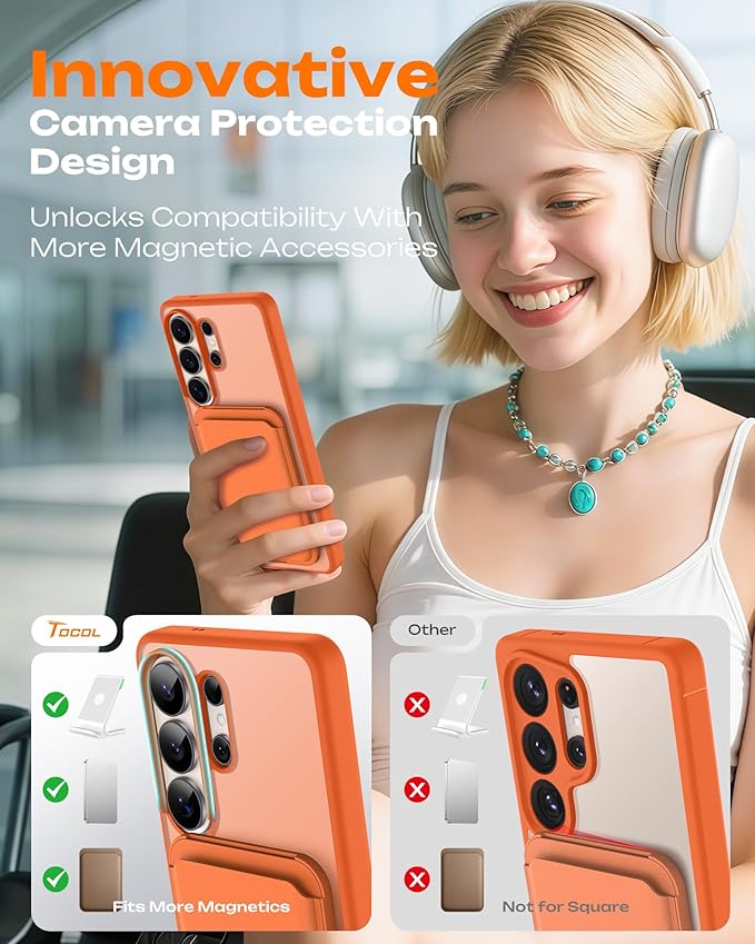 TOCOL for Samsung Galaxy S26 Ultra Case, Built-in Magnetic Ring, Drop Protection, Slim Translucent Matte Phone Case for Galaxy S26 Ultra 6.9 inch (Orange)
