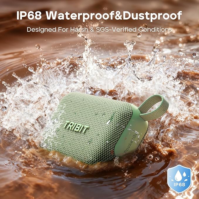 Tribit PocketGo Bluetooth Shower Speaker, IP68 Waterproof/Dustproof, Portable Speaker with 20H Playtime, Wireless, BT6.0, Supports TF Card, Electronics for Travel/Outdoors/Home (Blue)