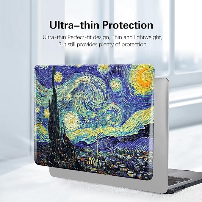 Funut for MacBook Air 13 inch M5 2026 2025-2022 M4 M3 M2 A3449 A3240 A3113 A2681, Plastic Laptop Hard Shell Case & Keyboard Cover for M2 M3 M4 M5 MacBook Air 13 inch, Van Gogh Starry Sky