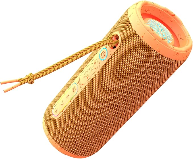 Shower Bluetooth Speaker, IPX7 Waterproof, 24W Deep Bass, TWS Stereo Pairing, 12H Playtime, Outdoor Speaker for Travel, Sport, Party, Camping (Orange)