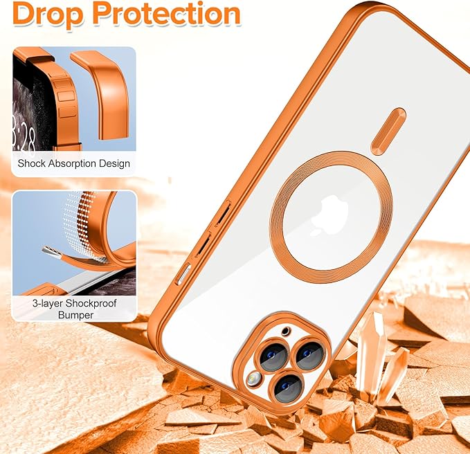Hython Magnetic Clear for iPhone 11 Pro Max Case with Camera Lens Protector [Compatible with MagSafe] Plating Edge Slim Soft TPU Cover Protective Phone Case for iPhone 11 Pro Max 6.5", Matte Orange