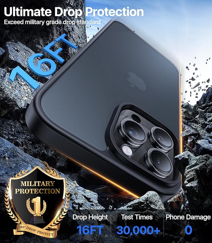 for iPhone 15 Pro Max Case, [Military-Grade Drop Protection][Anti-Yellowing] Shockproof Protective Translucent Matte Cover for iPhone 15 Pro Max Phone Case,Titanium Black