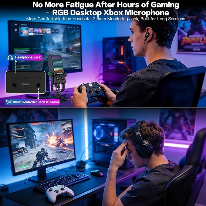 ZealSound Gaming Microphone for Xbox, PC & Mac, Noise Cancellation Streaming Mic with One Tap Mute, RGB Lighting, Monitoring, Gain Control, Condenser Mic for iPhone, Computer, Podcast, Gamer, YouTube