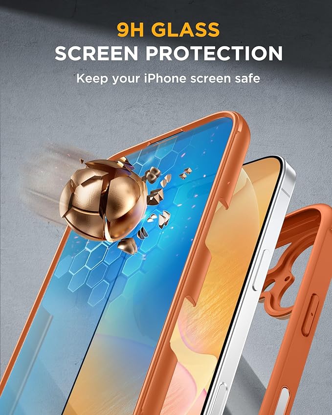 Miracase for iPhone 17 Case 6.3'', Full-Body Military Grade Drop Protection Outdoor Phone case with Built-in Glass Screen &Camera Control,Easy Installation,No Gap,Compatible with MagSafe, Orange