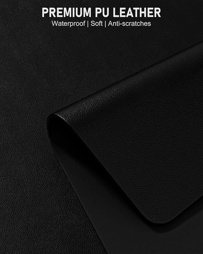 Desk Pad, 35.5" x 17" PU Leather Non-Slip Desk Mat Large Mouse Pad for Desktop, Waterproof Laptop Computer Writing Mat for Office, Home, Work, Gaming, Black