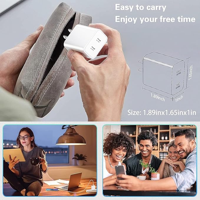USB C Fast Charger Block,USB C Charging Block 3-Pack Type C 2in1 Dual Ports Plug Wall Charger,Fast Type C Charger for iPhone 17/17 Pro/17 Pro Max/Air/16E/16 Plus/16 Pro Max/15/14/13/12/11/Xs Max/XR/X