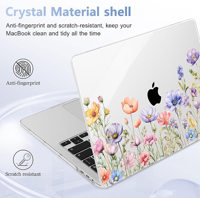 May Chen for MacBook Pro 16 inch A2141 2020 2019 Release, Screen Protector & Keyboard Cover Plastic Soft-Touch Case for MacBook Pro 16-inch with Touch Bar & Touch ID - Watercolor Wild Flowers