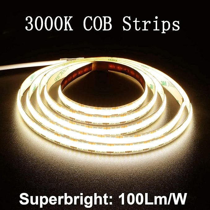 dephen 5V USB LED Light Strip 4.9ft, 480LEDs Warm White Dotless COB String, Flexible and Cuttable Rope Lighting, CRI 90, Self Adhesive Tape for TV Backlight, Cabinet, Bedroom, Mirror, DIY