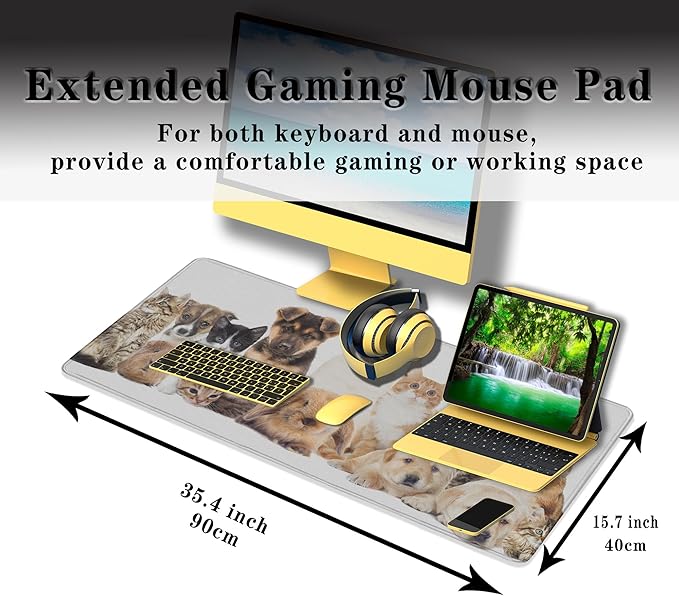 Computer Desk Pad Dog Desktop?Mat, Gaming Mousepads Keyboard Pad, Cool Mouse Pads Waterproof Non-Slip Rubber Base, 35.4" X 15.7" for Work/Game/Office/Home Cute Animal Pet Collection Photos