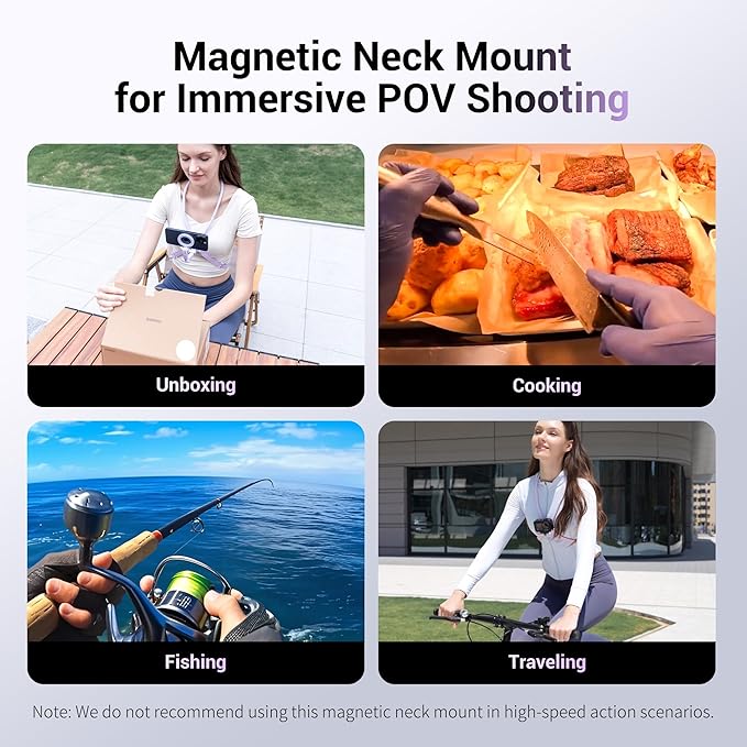 JJC Magnetic Neck Mount for Phone & Action Camera, POV Neck Holder for iPhone 17-12 Series Android Phones Gopro Insta360 with Quick Release & Angles Adjustment for Content Creating Women-Purple