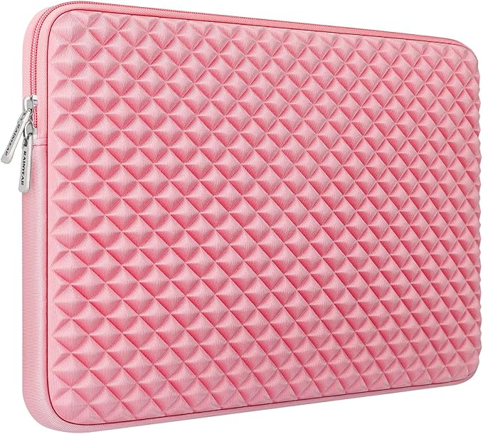 RAINYEAR 14 Inch Laptop Sleeve Diamond Foam Shock Resistant Neoprene Padded Case Fluffy Lining Zipper Cover Carrying Bag Compatible with 14" Notebook Computer Tablet Chromebook (Pink)