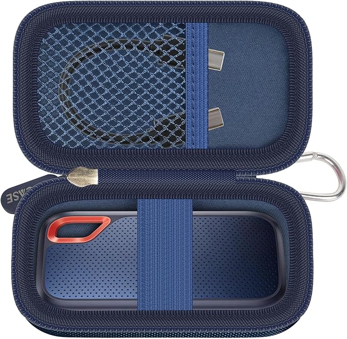 GWCASE Hard Case for SanDisk Extreme Portable SSD 1TB 2TB 4TB 8TB 500GB, External for Solid State Drive Travel Carrying Holder with Mesh Pocket for USB Cables & SD Cards(Bag Only)-Dark Blue