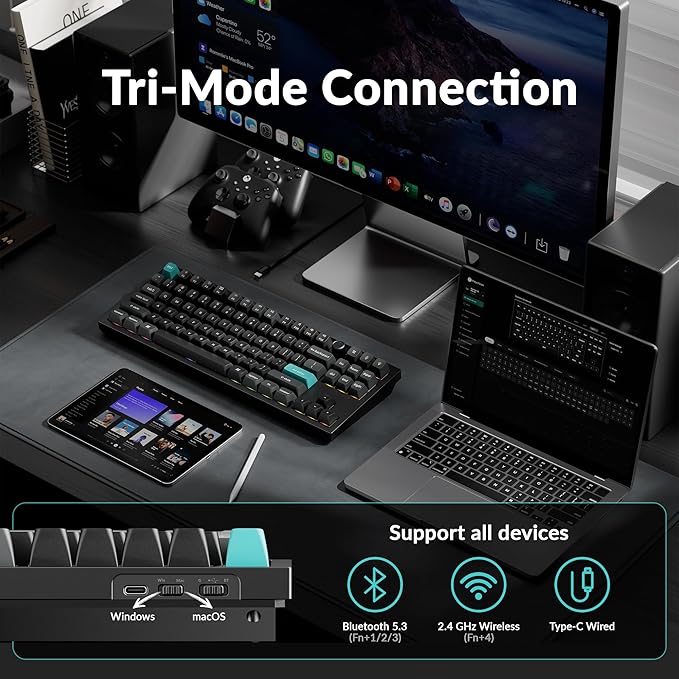 Keychron Q3 Ultra Wireless Mechanical Keyboard 8KHz Polling Rate, TKL 2.4G/Bluetooth 5.3/Wired Up to 660 Hours Long Battery Life, Hot-Swappable Aluminum RGB Gaming ZMK for Mac/Windows/Linux-Black