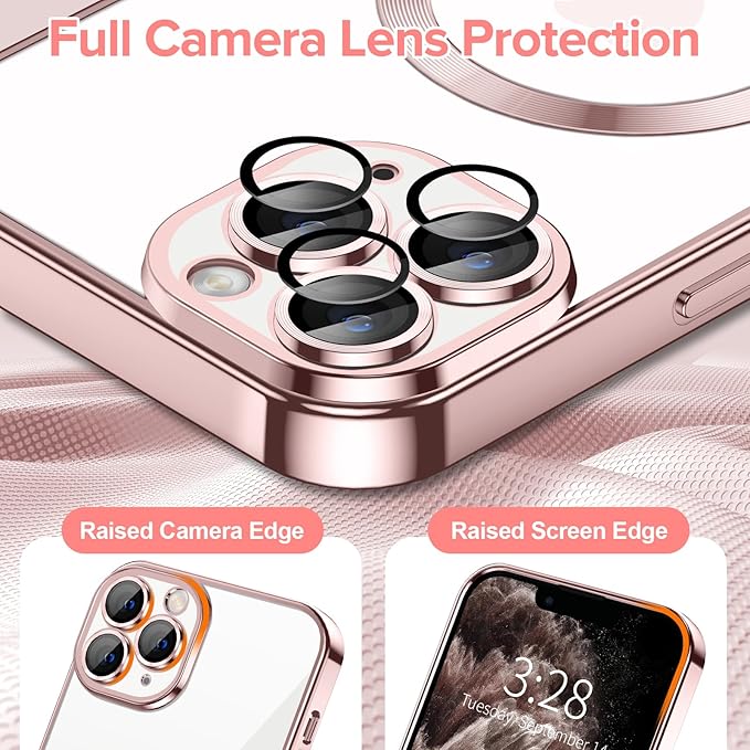 Hython Magnetic Clear for iPhone 11 Pro Case with Camera Lens Protector [Compatible with MagSafe] Luxury Plating Edge Slim Soft TPU Cover Protective Phone Case for iPhone 11 Pro 5.8", Pink