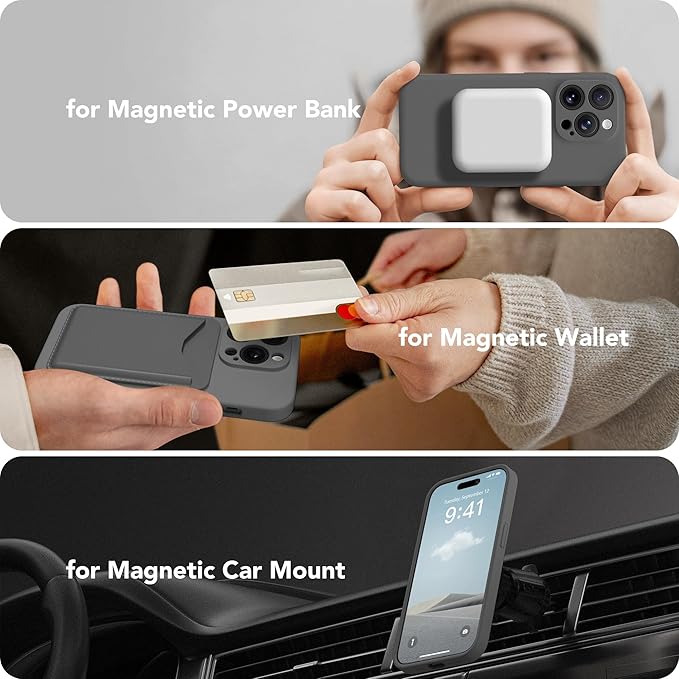 Magnetic for iPhone 13 Pro Max Case, Compatible with MagSafe, [Full Camera Protection][Screen Protector] Silicone Shockproof Protective Phone Case for iPhone 13 Pro Max 6.7", Dark Gray