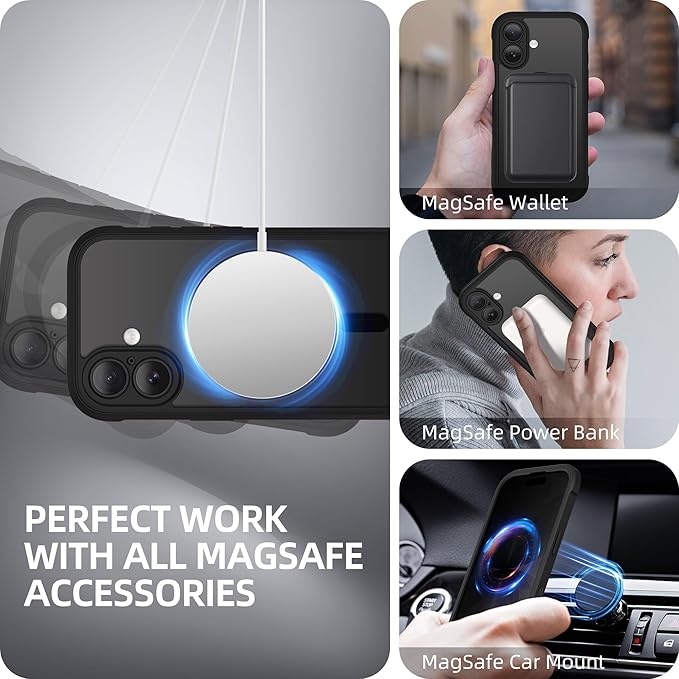 BERFY for iPhone 17 Case, Compatible with MagSafe, Built-in Privacy Screen Protector, Camera Protection, Shockproof Full Body Phone Case 6.3", Clear Black