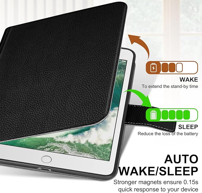 Genuine Leather Case for iPad mini 5th / 4th Generation 7.9’’ (2019/2015) | Slim Protective Cover with Adjustable Stand, Auto Wake/Sleep, Magnetic Closure, Premium Leather | Black