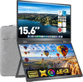 Upperizon Portable Monitor Foldable Dual Screen 15.6 inch FHD 107% sRGB IPS HDMI USB-C Travel Monitor for Laptop Mac PC Windows, DisplayLink Stacked Screen Extender with Kickstand, VESA Compatible
