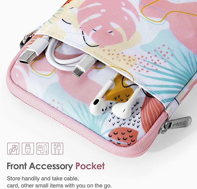 MoKo Padded Ereader Sleeve Case for 6-7 inch Tablet Bag, Compatible with 7" E-Reader Device, 6" Kobo Clara BW/Colour, 6" Nook Glowlight 4, Tropical Leaf