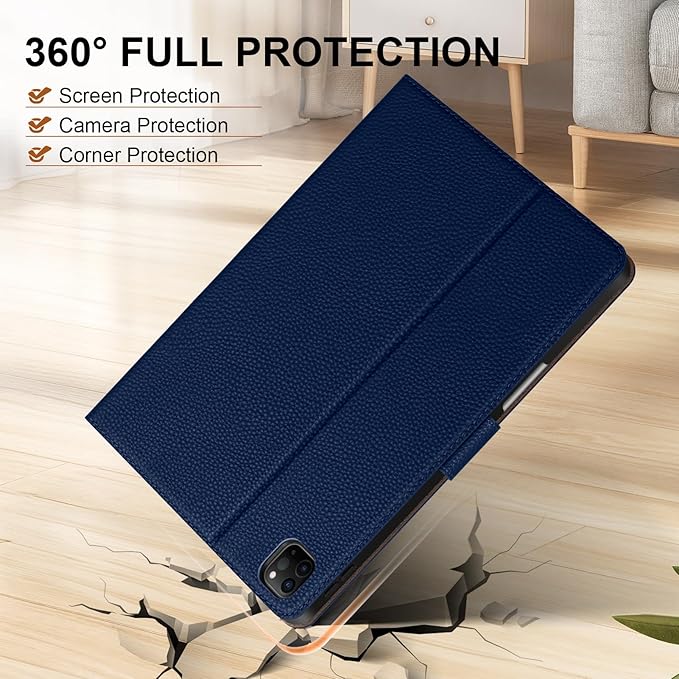 Genuine Leather Case for iPad Pro 13 inch (M5/M4) 2025/2024 with Pencil Holder | Slim Protective Cover with Adjustable Stand,Magnetic Closure,Auto Wake/Sleep, Premium Leather | Blue