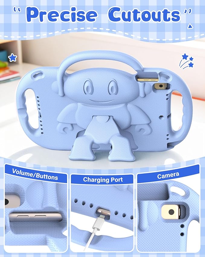 Kids Case for iPad 9th/8th/7th Generation (10.2 inch,2021/2020/2019), Kids Case for iPad Air 3rd Gen 10.5"/Pro 10.5, Durable Shockproof Cover with Shoulder Strap/Handle/Kickstand, Light Blue